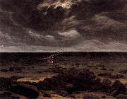 Caspar David Friedrich Seashore with Shipwreck by Moonlight Sweden oil painting artist